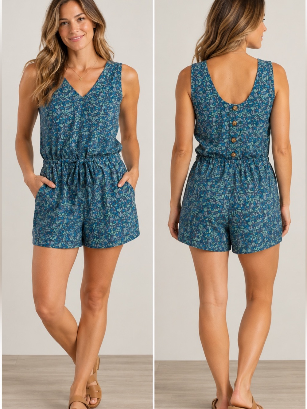 NWT Toad&Co Crusher Sleeveless Romper True Navy Kaleidoscope Print Large